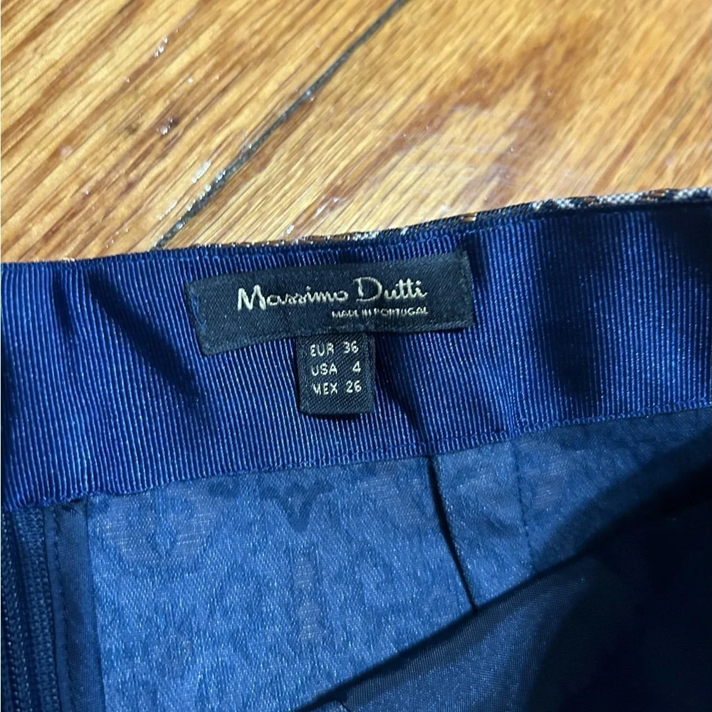 Massimo Dutti Mini Skirt Navy Blue Bronze Gold Metallic Jacquard Size 4
